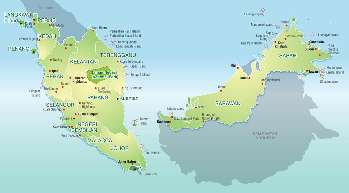แผนที่ของมาเลเซียภูเขา