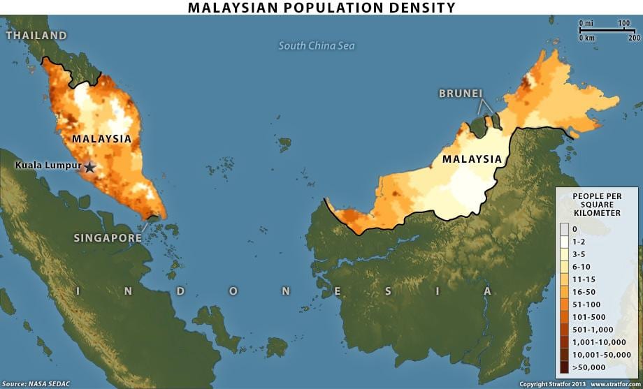 malaysian ประชากรความหนาแน่นแผนที่
