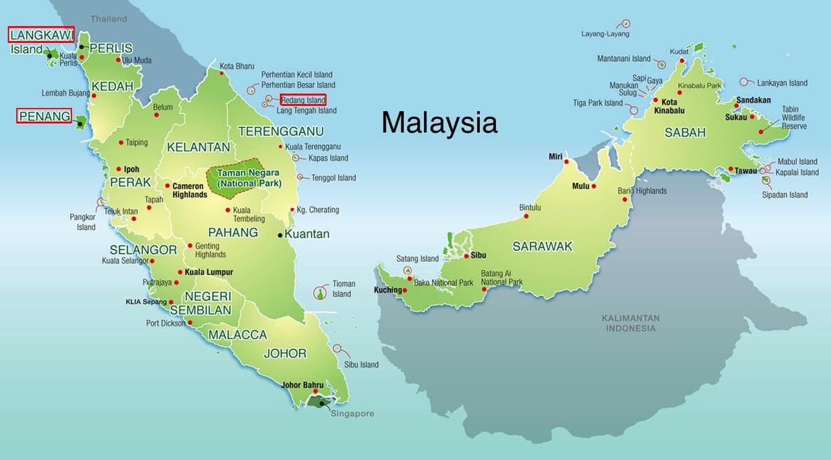 แผนที่ของมาเลเซียและหมู่เกาะ