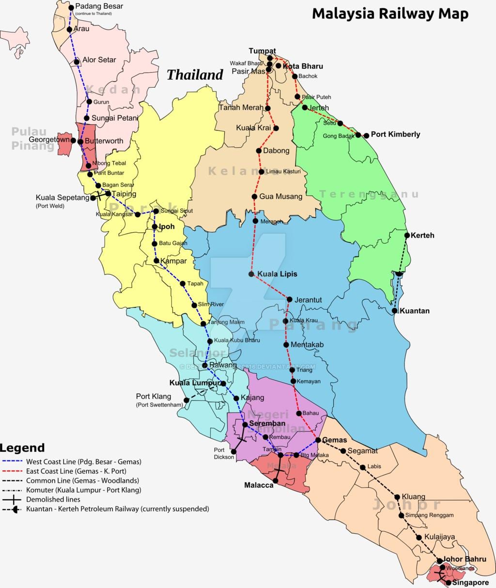 รถไฟบนแผนที่ของมาเลเซีย