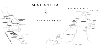 แผนที่ของเส้นแผนที่ของมาเลเซียกับรัฐขอบเขต